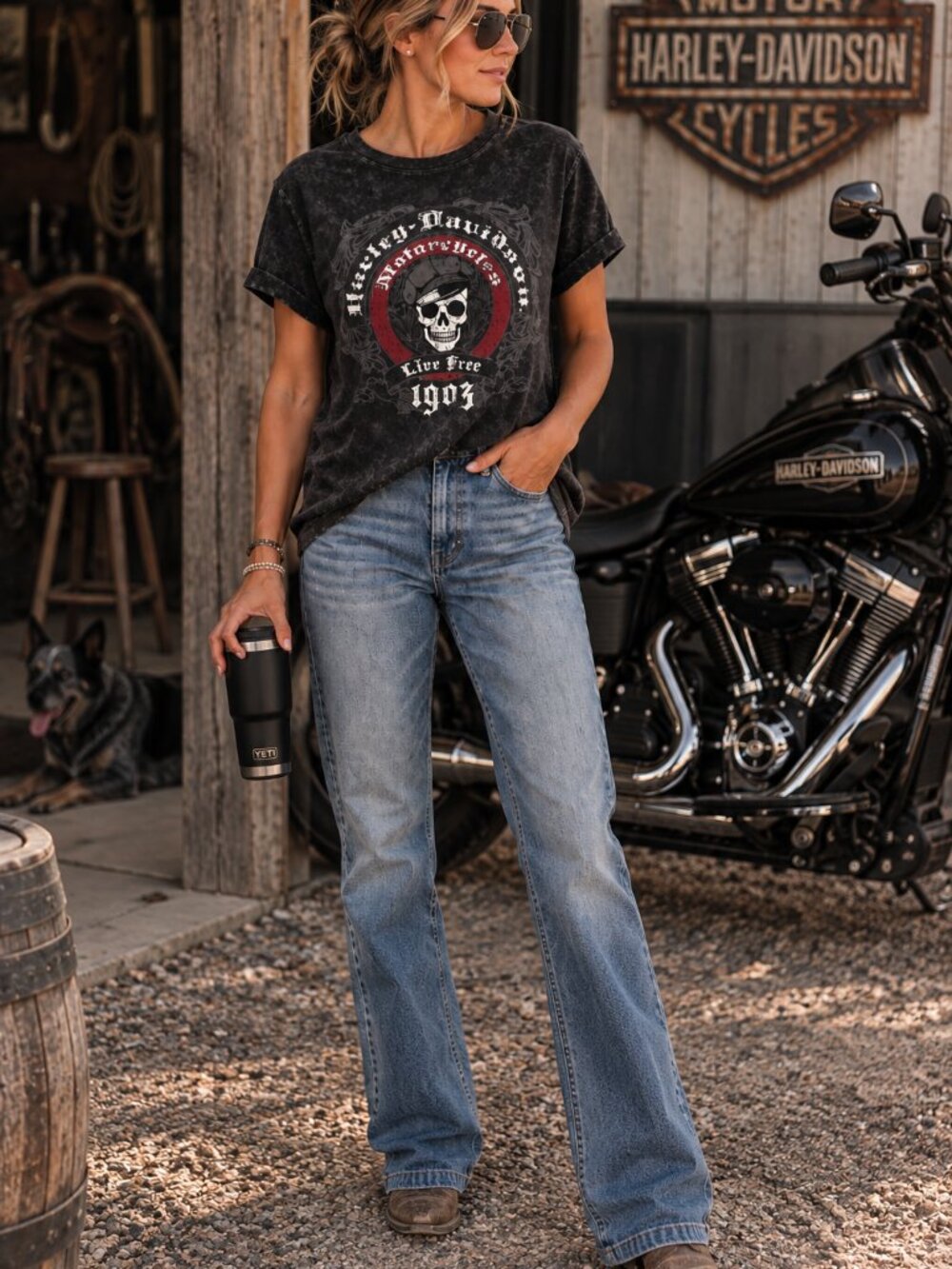 Harley-Davidson Distressed Skull T-Shirt Black Mineral Wash